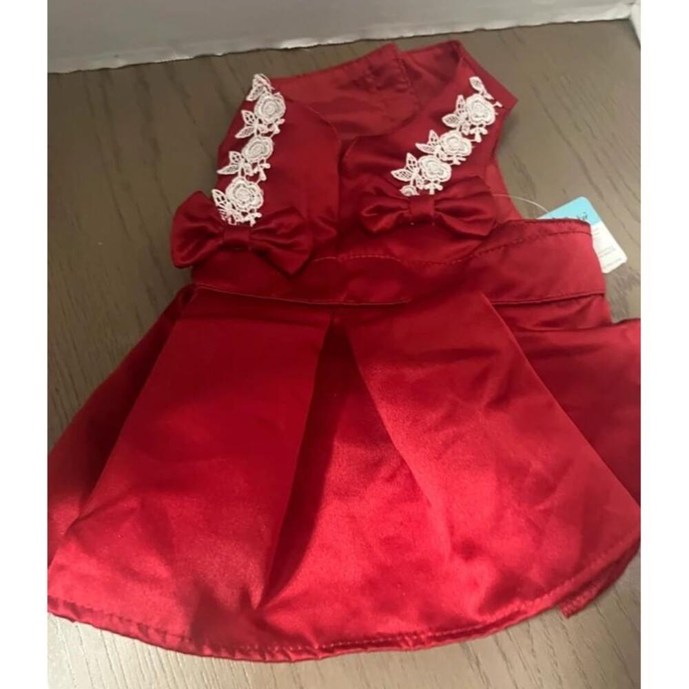 House of Barker Elegant Red Holiday Dress for small Dogs